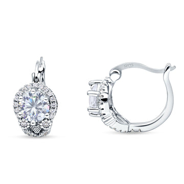 Halo Round Huggie Hoop Earrings Cubic Zirconia 925 Sterling Silver Wholesale